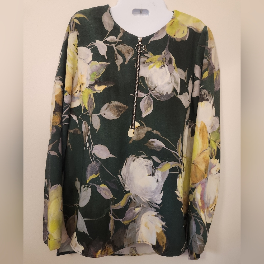 Vintage KarenKane Floral Print Women's Top - Green and Yellow